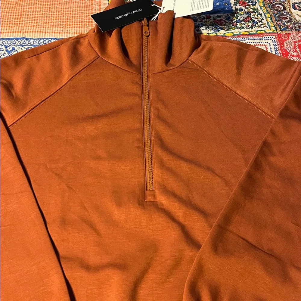 Women’s Pant outfit. Half-Zip Pullover Sweater – Rust Orange and matching pants. - Picture 3 of 9